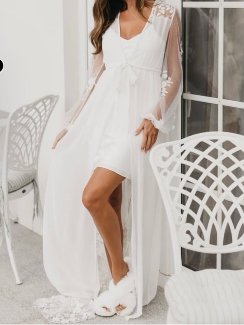 Le Rose Stories Amara Beaded Floral Lace Maxi Bridal Robe — Slip Included
